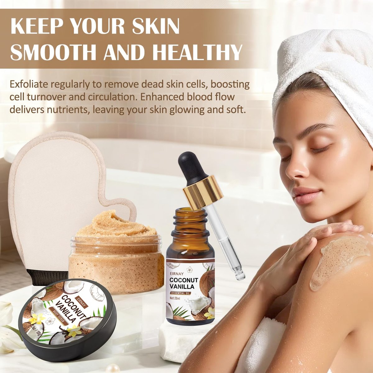EIRNAY Mother's Day Gifts for Women - 16 Piece Birthday Gift Basket Set: Coconut Vanilla Self Pampering Spa Kit with Shower Gel & Bubble Bath Avelisse