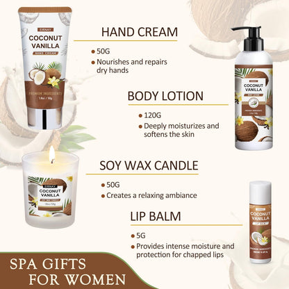 EIRNAY Mother's Day Gifts for Women - 16 Piece Birthday Gift Basket Set: Coconut Vanilla Self Pampering Spa Kit with Shower Gel & Bubble Bath Avelisse