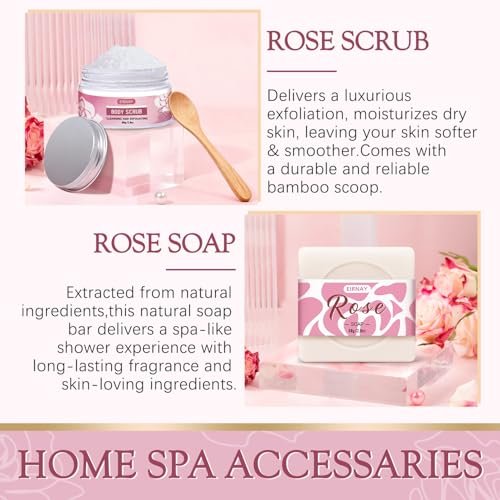 12 PCS Birthday Gifts for Women - Rose Relaxing Spa Basket Self Care Package for Her Mom Sister Wife Friend (Pink) Avelisse