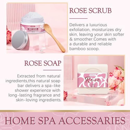 12 PCS Birthday Gifts for Women - Rose Relaxing Spa Basket Self Care Package for Her Mom Sister Wife Friend (Pink) Avelisse