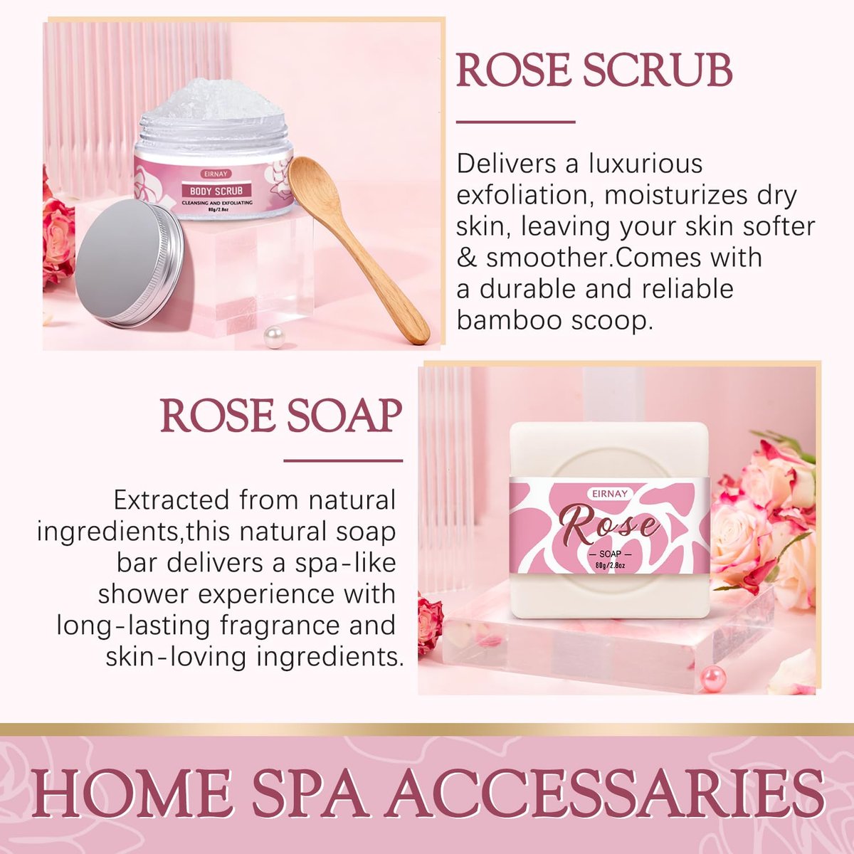12 PCS Birthday Gifts for Women - Rose Relaxing Spa Basket Self Care Package for Her Mom Sister Wife Friend (Pink) Avelisse