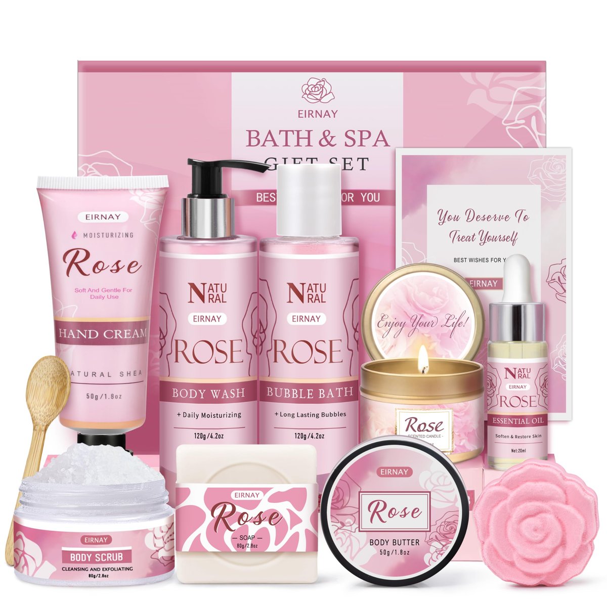 12 PCS Birthday Gifts for Women - Rose Relaxing Spa Basket Self Care Package for Her Mom Sister Wife Friend (Pink) Avelisse