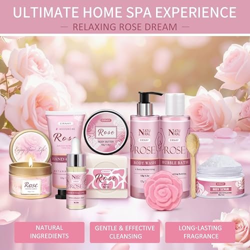 12 PCS Birthday Gifts for Women - Rose Relaxing Spa Basket Self Care Package for Her Mom Sister Wife Friend (Pink) Avelisse