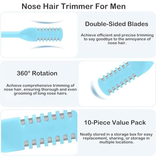 Kismiger 10-Pack Nose Hair Trimmer for Men and Women - 2-in-1 Double Sided Manual Nasal Hair Cutter with 360° Rotating Head, Portable Travel Size - görsel 4