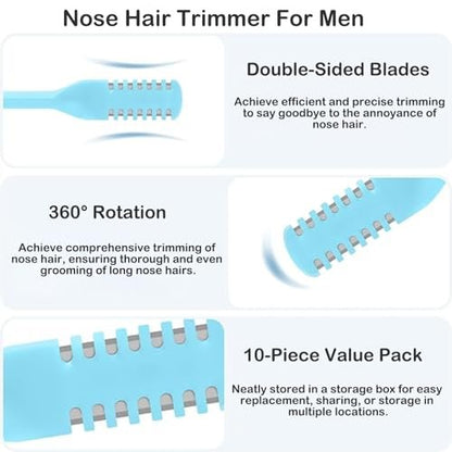 Kismiger 10-Pack Nose Hair Trimmer for Men and Women - 2-in-1 Double Sided Manual Nasal Hair Cutter with 360° Rotating Head, Portable Travel Size