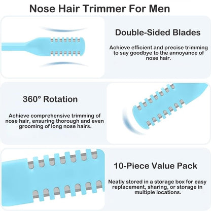 Kismiger 10-Pack Nose Hair Trimmer for Men and Women - 2-in-1 Double Sided Manual Nasal Hair Cutter with 360° Rotating Head, Portable Travel Size