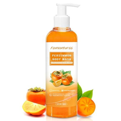 Forvirness Persimmon Body Wash for Old People Smell – Natural Deodorant Bar Soap for Strong Odor, Persimmon Liquid Soap for Smelly Feet, Cleansing Body Deodorizing Nonenal Eliminator