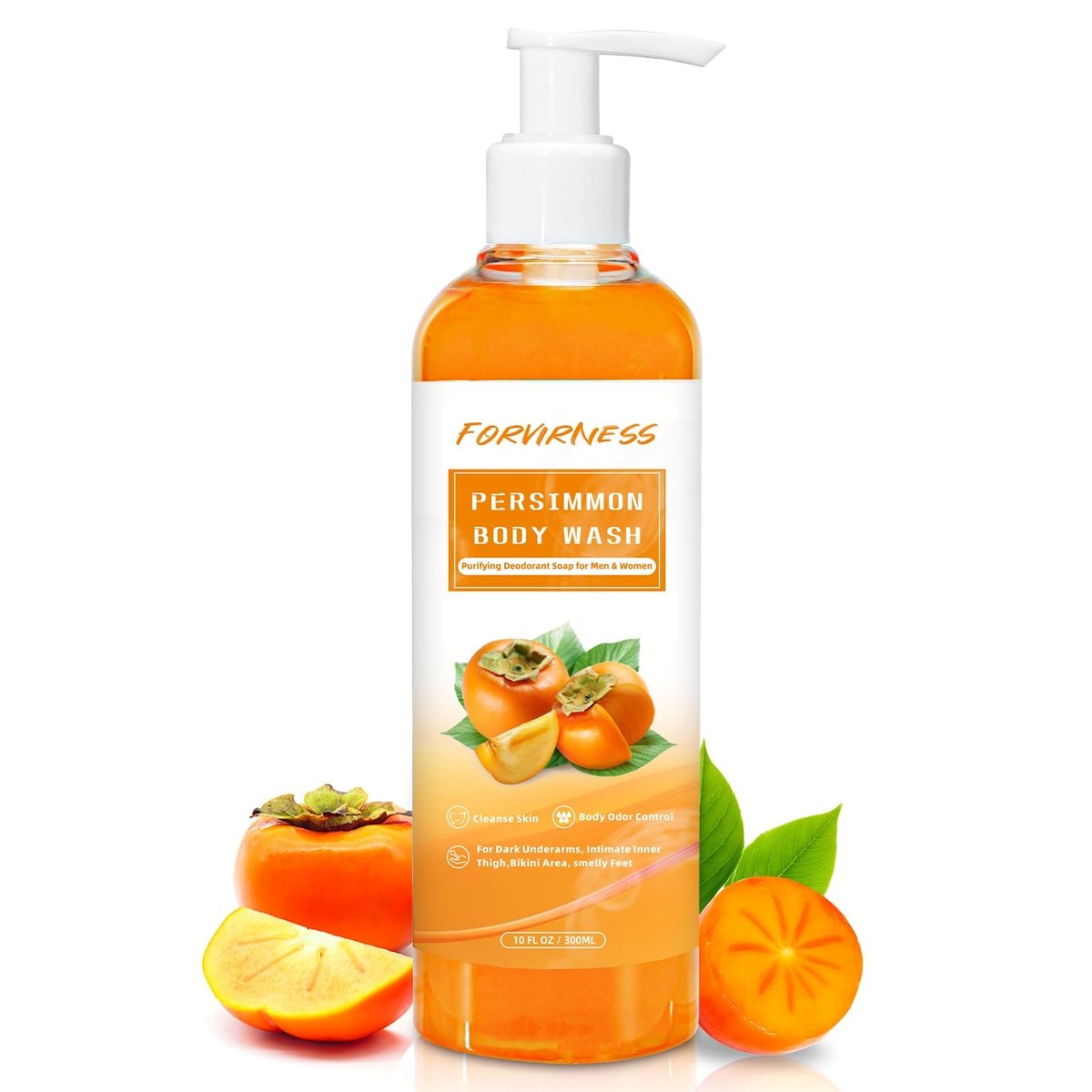 Forvirness Persimmon Body Wash for Old People Smell – Natural Deodorant Bar Soap for Strong Odor, Persimmon Liquid Soap for Smelly Feet, Cleansing Body Deodorizing Nonenal Eliminator - görsel 1