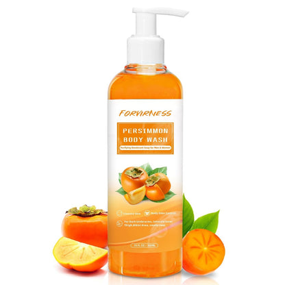 Forvirness Persimmon Body Wash for Old People Smell – Natural Deodorant Bar Soap for Strong Odor, Persimmon Liquid Soap for Smelly Feet, Cleansing Body Deodorizing Nonenal Eliminator