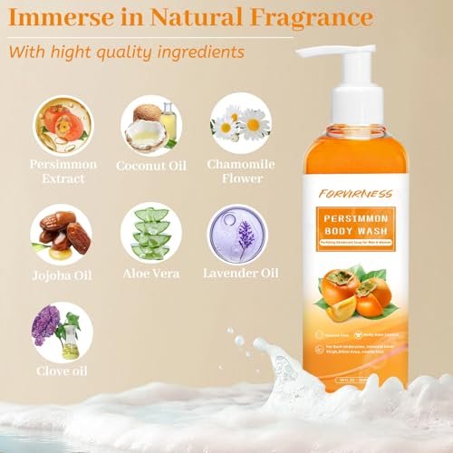 Forvirness Persimmon Body Wash for Old People Smell – Natural Deodorant Bar Soap for Strong Odor, Persimmon Liquid Soap for Smelly Feet, Cleansing Body Deodorizing Nonenal Eliminator - görsel 4