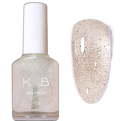 NovaCharm Clear Sparkle Nail Polish - Quick Dry Glitter Top Coat, 12ml Silver Holographic Shimmer Nail Lacquer (No UV Needed) Avelisse