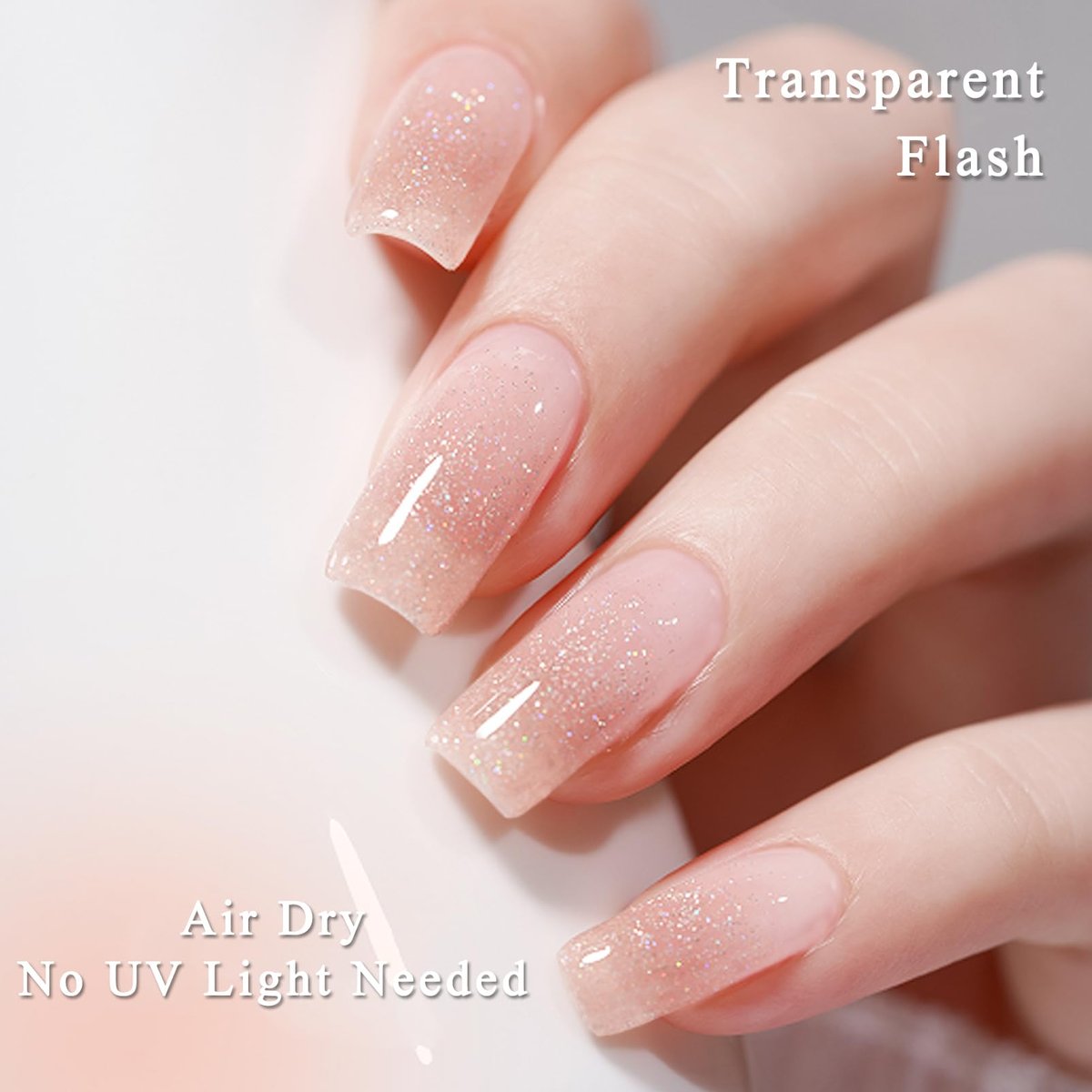 NovaCharm Clear Sparkle Nail Polish - Quick Dry Glitter Top Coat, 12ml Silver Holographic Shimmer Nail Lacquer (No UV Needed) Avelisse