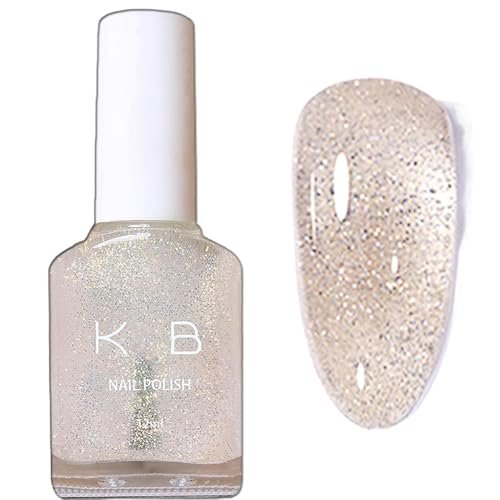 NovaCharm Clear Sparkle Nail Polish - Quick Dry Glitter Top Coat, 12ml Silver Holographic Shimmer Nail Lacquer (No UV Needed) Avelisse