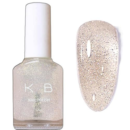 NovaCharm Clear Sparkle Nail Polish - Quick Dry Glitter Top Coat, 12ml Silver Holographic Shimmer Nail Lacquer (No UV Needed) Avelisse
