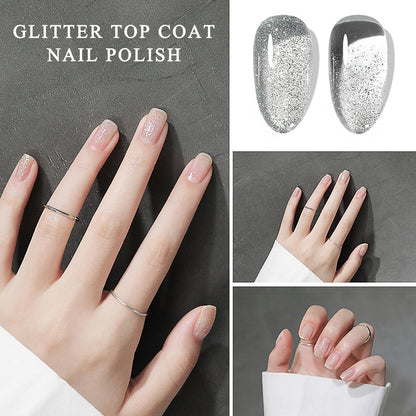 NovaCharm Clear Sparkle Nail Polish - Quick Dry Glitter Top Coat, 12ml Silver Holographic Shimmer Nail Lacquer (No UV Needed) Avelisse