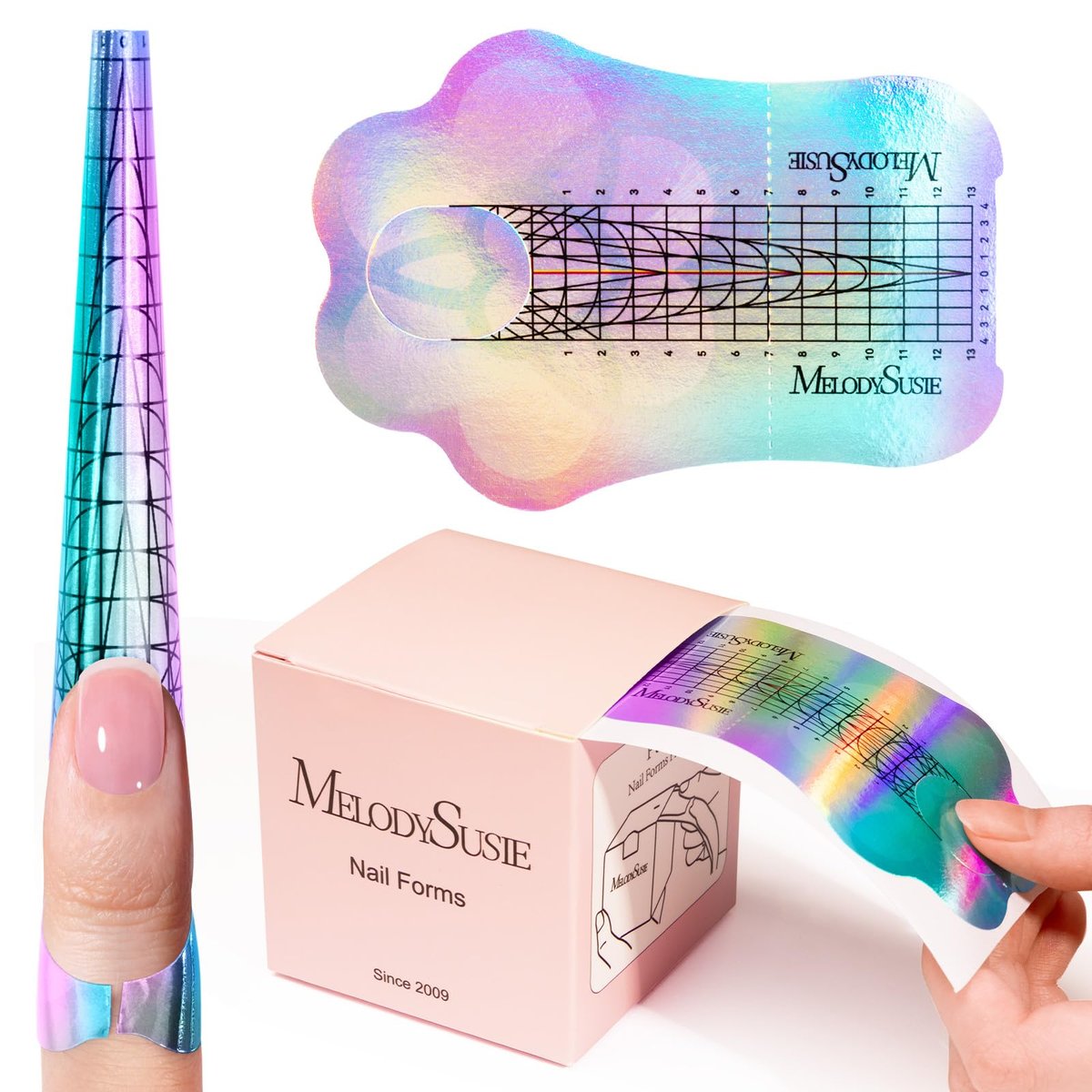 MelodySusie Nail Forms for Nail Extensions – 100 Pcs Long Length Strong Adhesion for Acrylic Builder Gel Poly Gel – Home DIY & Salon Nail Art Tools - görsel 1