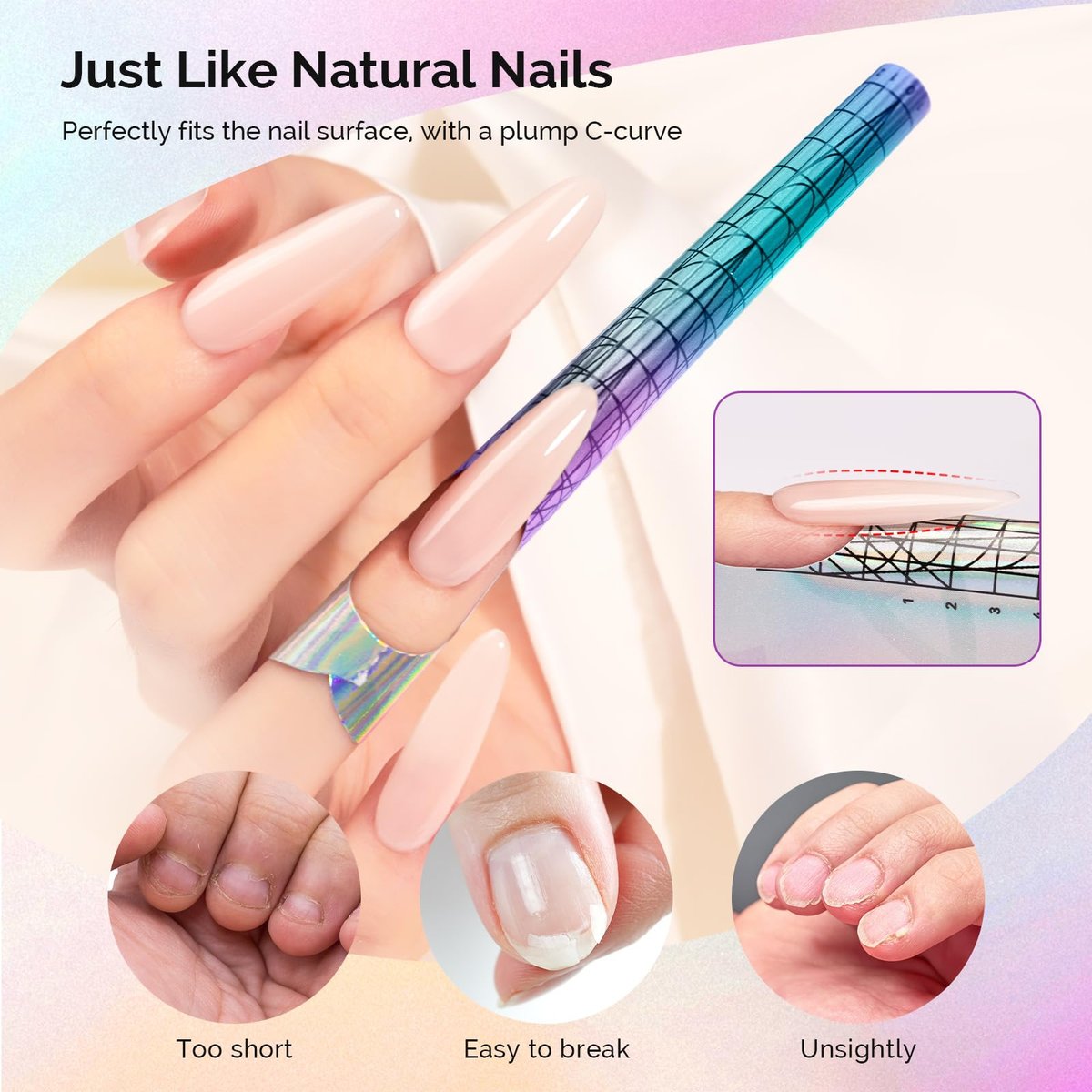 MelodySusie Nail Forms for Nail Extensions – 100 Pcs Long Length Strong Adhesion for Acrylic Builder Gel Poly Gel – Home DIY & Salon Nail Art Tools - görsel 5