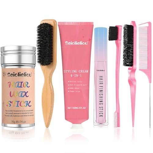 Seiolieliou 4-in-1 Hair Styling Cream Set – Professional Finishing Stick, Wax, Boar Bristle Brush & 3 Combs for Frizz Control, Shine & Hold Avelisse