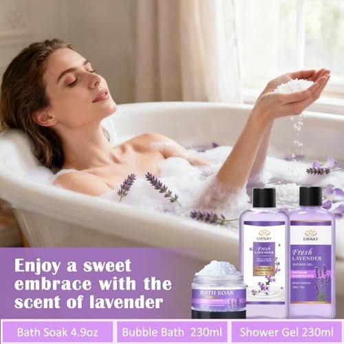 17-Piece Lavender Spa Gift Basket for Women – Relaxing Bath Set with Body Lotion, Bubble Bath & More Avelisse