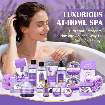 17-Piece Lavender Spa Gift Basket for Women – Relaxing Bath Set with Body Lotion, Bubble Bath & More Avelisse