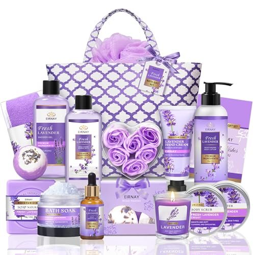 17-Piece Lavender Spa Gift Basket for Women – Relaxing Bath Set with Body Lotion, Bubble Bath & More Avelisse