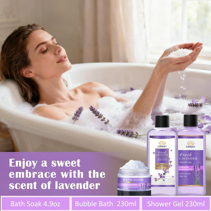 17-Piece Lavender Spa Gift Basket for Women – Relaxing Bath Set with Body Lotion, Bubble Bath & More Avelisse