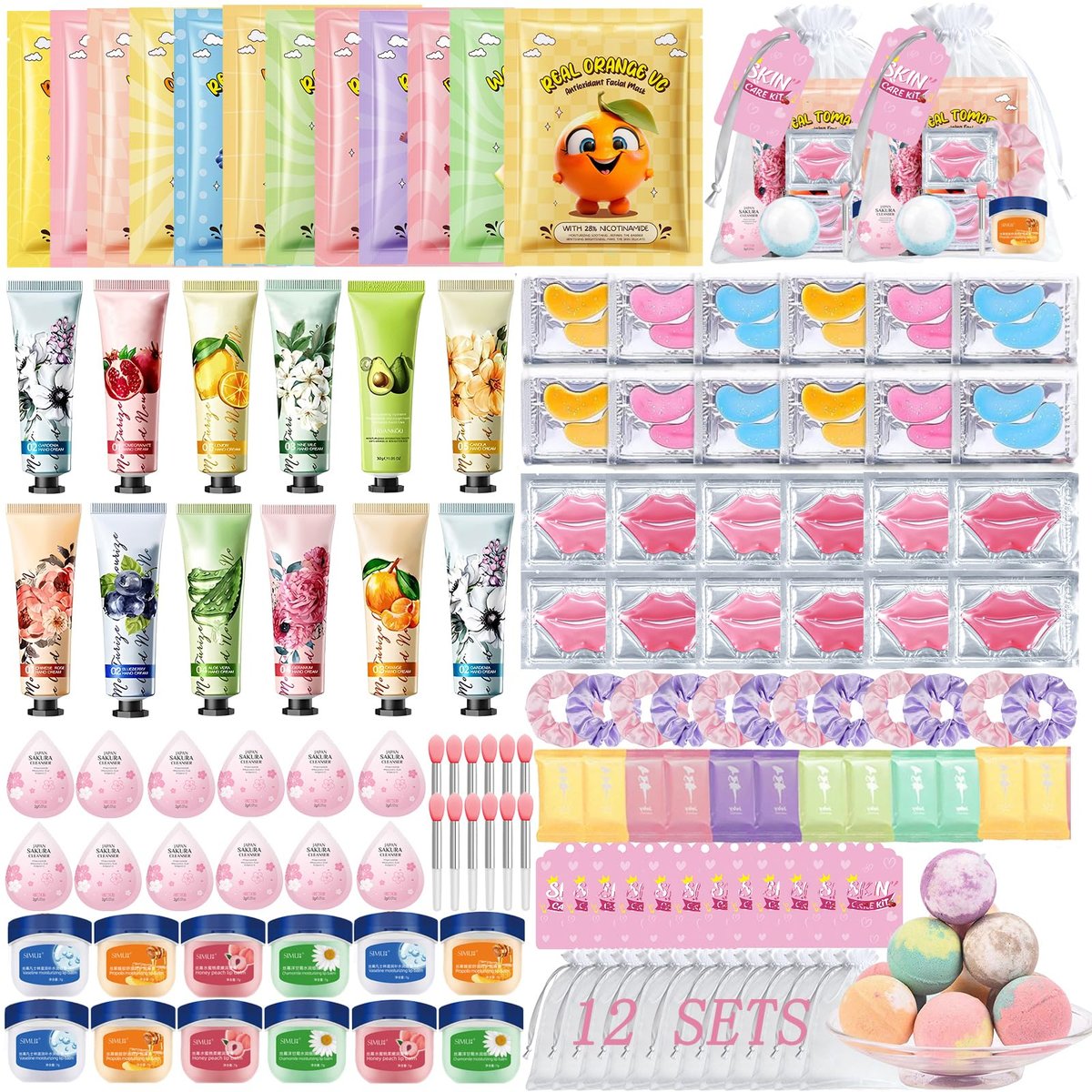144 PCS Spa Party Supplies for Women - Complete Spa Day Favors Kit with Face Masks, Lip Balm, Under Eye Patches, Foot Bath Bombs & More | Sleepover Birthday Gift Set Avelisse