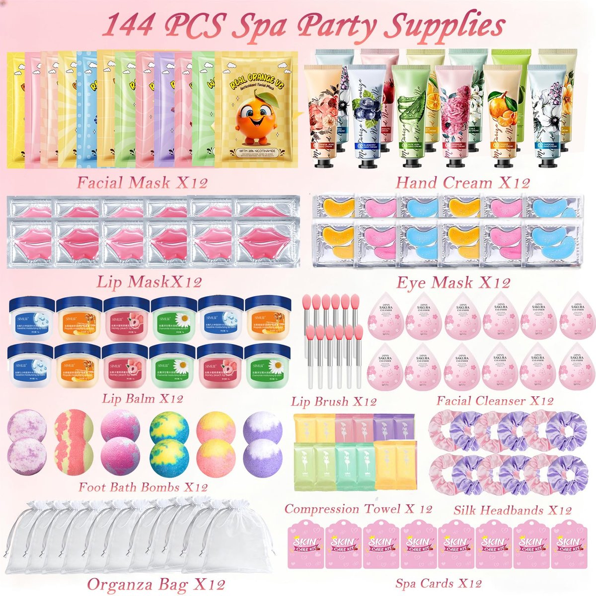 144 PCS Spa Party Supplies for Women - Complete Spa Day Favors Kit with Face Masks, Lip Balm, Under Eye Patches, Foot Bath Bombs & More | Sleepover Birthday Gift Set Avelisse