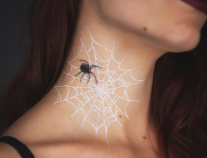 TattooCrew Pretty Little Killers Face Halloween Temporary Tattoos - Spider, Witch, Web, Horror - Large Black (2 Sheets)
