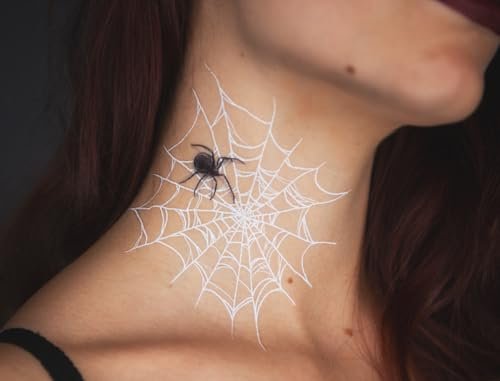 TattooCrew Pretty Little Killers Face Halloween Temporary Tattoos - Spider, Witch, Web, Horror - Large Black (2 Sheets) - görsel 10
