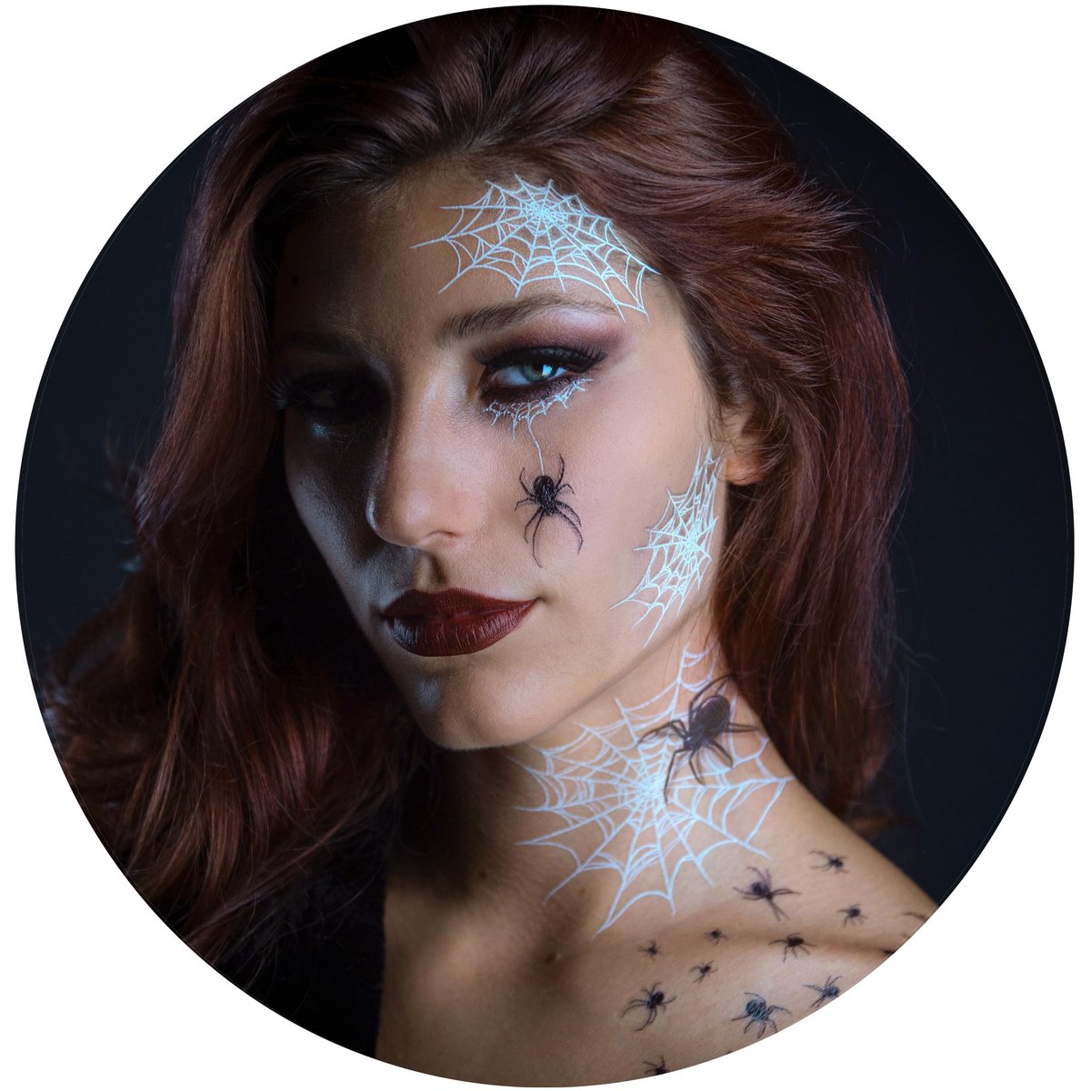 TattooCrew Pretty Little Killers Face Halloween Temporary Tattoos - Spider, Witch, Web, Horror - Large Black (2 Sheets) - görsel 1