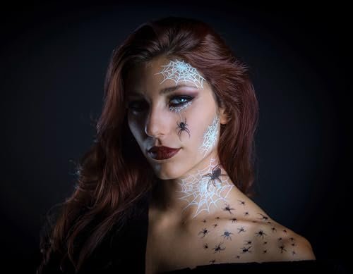 TattooCrew Pretty Little Killers Face Halloween Temporary Tattoos - Spider, Witch, Web, Horror - Large Black (2 Sheets) - görsel 6