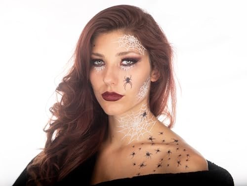 TattooCrew Pretty Little Killers Face Halloween Temporary Tattoos - Spider, Witch, Web, Horror - Large Black (2 Sheets) - görsel 12