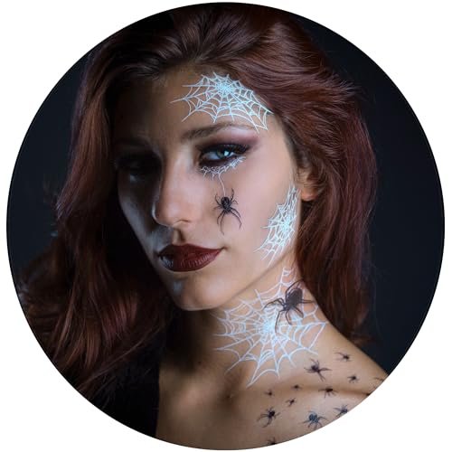 TattooCrew Pretty Little Killers Face Halloween Temporary Tattoos - Spider, Witch, Web, Horror - Large Black (2 Sheets) - görsel 2