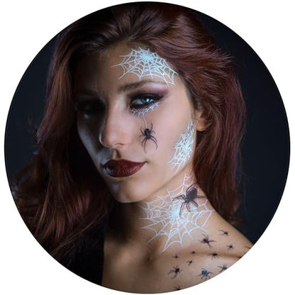 TattooCrew Pretty Little Killers Face Halloween Temporary Tattoos - Spider, Witch, Web, Horror - Large Black (2 Sheets)