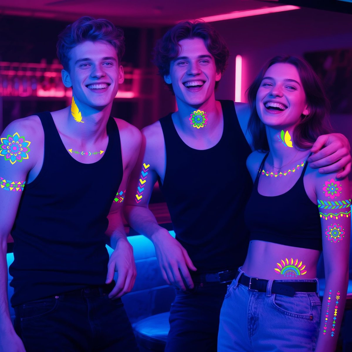 Glow in the Dark Face Paint Markers with 57 Mandala Stencils | UV Neon Body Paint Pens for Glow Parties, Festivals, Halloween - görsel 7