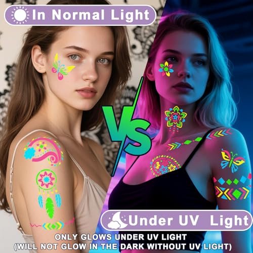 Glow in the Dark Face Paint Markers with 57 Mandala Stencils | UV Neon Body Paint Pens for Glow Parties, Festivals, Halloween - görsel 4