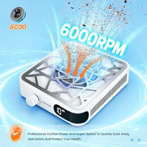 JODSONE Mini 6000RPM Nail Dust Collector with 30 Filters – Low Noise, 10-Speed Rechargeable for Professional Nail Salons Avelisse