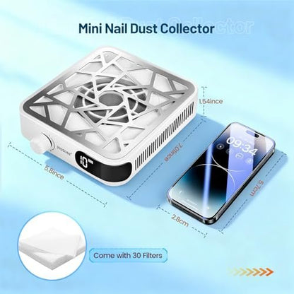 JODSONE Mini 6000RPM Nail Dust Collector with 30 Filters – Low Noise, 10-Speed Rechargeable for Professional Nail Salons Avelisse