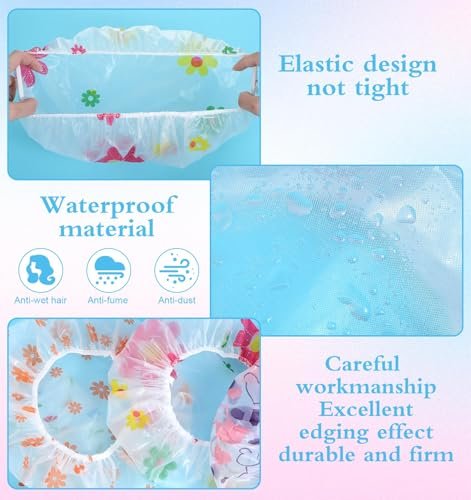 6-Pack Reusable Kids Shower Caps for Girls & Toddlers - Multicolor Plastic - görsel 6