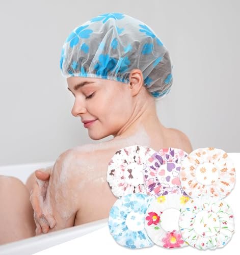 6-Pack Reusable Kids Shower Caps for Girls & Toddlers - Multicolor Plastic - görsel 12