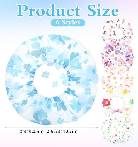 6-Pack Reusable Kids Shower Caps for Girls & Toddlers - Multicolor Plastic - görsel 4
