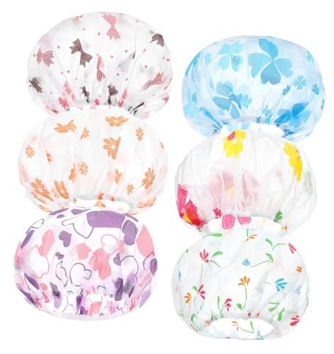 6-Pack Reusable Kids Shower Caps for Girls & Toddlers - Multicolor Plastic - görsel 2