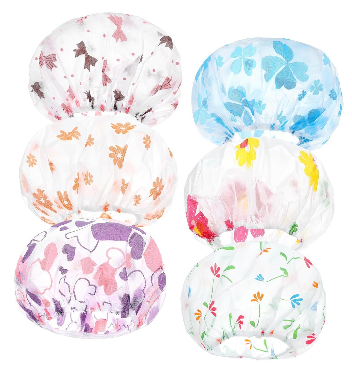 6-Pack Reusable Kids Shower Caps for Girls & Toddlers - Multicolor Plastic - görsel 1