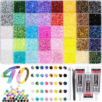 40,000+ Resin Jelly Rhinestones Kit - 3mm Multicolor Flat Back Gems with 3 Bottles B7000 Glue for Bedazzling, Crafts, Nail Art, Clothing, Shoes & Tumblers Avelisse