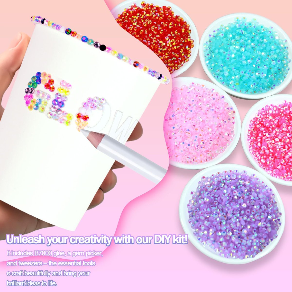 40,000+ Resin Jelly Rhinestones Kit - 3mm Multicolor Flat Back Gems with 3 Bottles B7000 Glue for Bedazzling, Crafts, Nail Art, Clothing, Shoes & Tumblers Avelisse