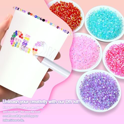 40,000+ Resin Jelly Rhinestones Kit - 3mm Multicolor Flat Back Gems with 3 Bottles B7000 Glue for Bedazzling, Crafts, Nail Art, Clothing, Shoes & Tumblers Avelisse