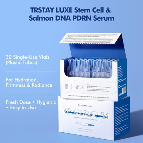 TRSTAY LUXE Stem Cell & Salmon DNA PDRN Serum – Microneedling Aftercare Anti-Aging Face Serum with Peptides & Hyaluronic Acid – 1.5 mL × 30 Vials, Korean Skincare Formula Avelisse