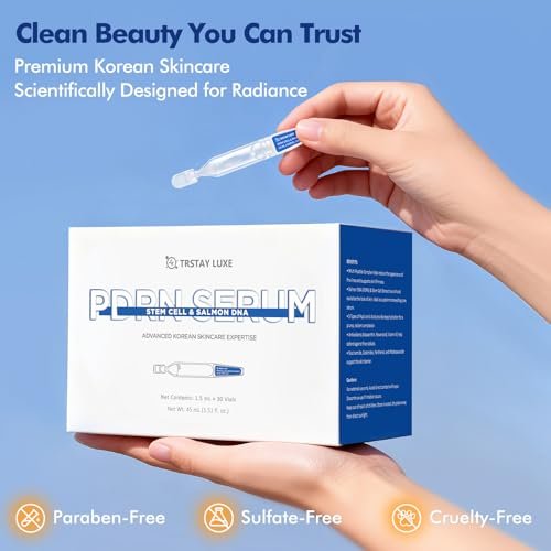 TRSTAY LUXE Stem Cell & Salmon DNA PDRN Serum – Microneedling Aftercare Anti-Aging Face Serum with Peptides & Hyaluronic Acid – 1.5 mL × 30 Vials, Korean Skincare Formula Avelisse