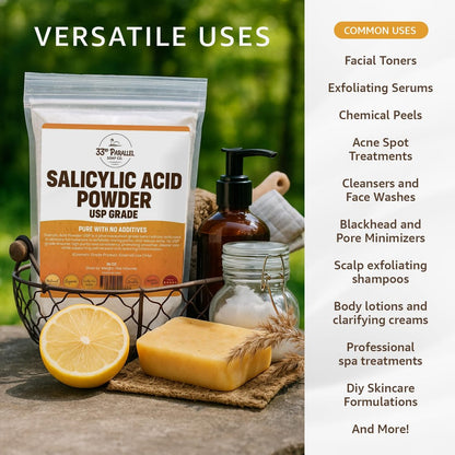 Salicylic Acid Powder USP Grade (4oz) – Professional BHA Exfoliant for DIY Skincare, Serums, Peels & Toners